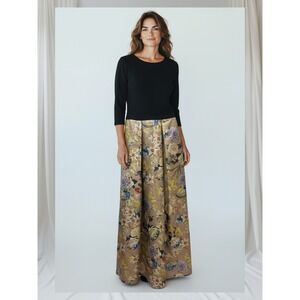 Nordstrom's‎ JS Collection Long Sleeve Jaquard Gown Women's Size 8 Navy & Floral